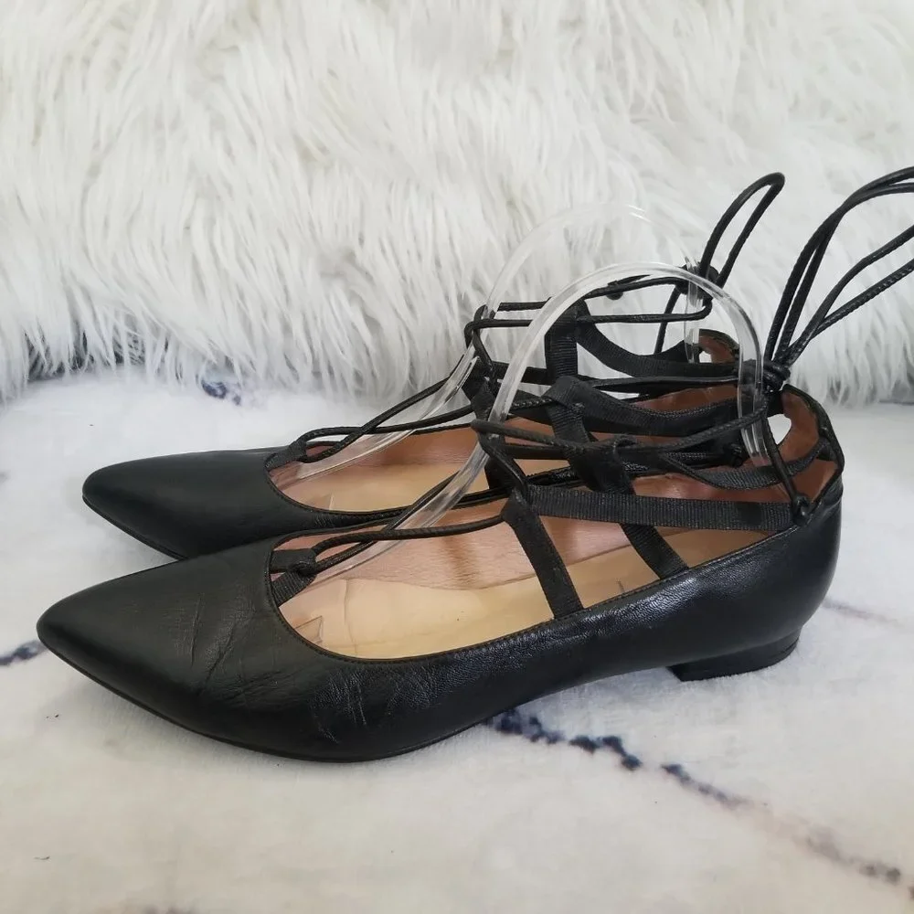 FS/NY FSNY Black Leather Lace Up Flats Ballet Ballerina 10 B - Picture 5 of 12